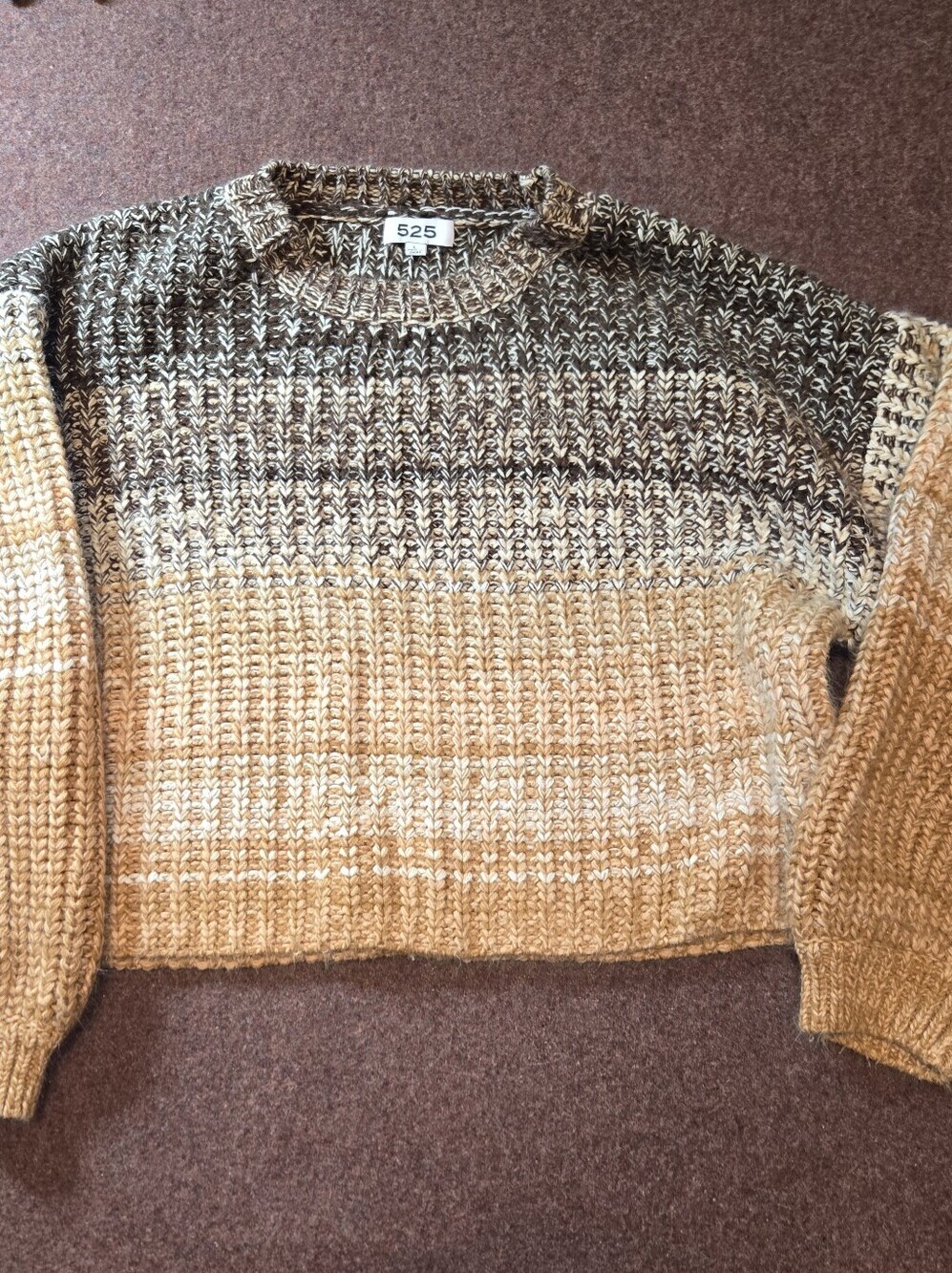 525 America Marled Yarn Balloon Sleeve Knit Crop Sweater Umbre Knit Sizs Large